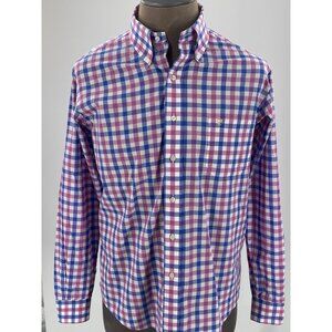 High Cotton Men's Shirt Button Front Long Sleeve Blue Pink White Check Large